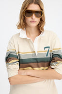 7 Days Active Polo Stripes Long Sleeve Lifestyle Tops 005 Beige