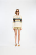 7 Days Active Polo Stripes Long Sleeve Lifestyle Tops 005 Beige