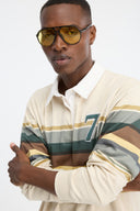 7 Days Active Polo Stripes Long Sleeve Lifestyle Tops 005 Beige